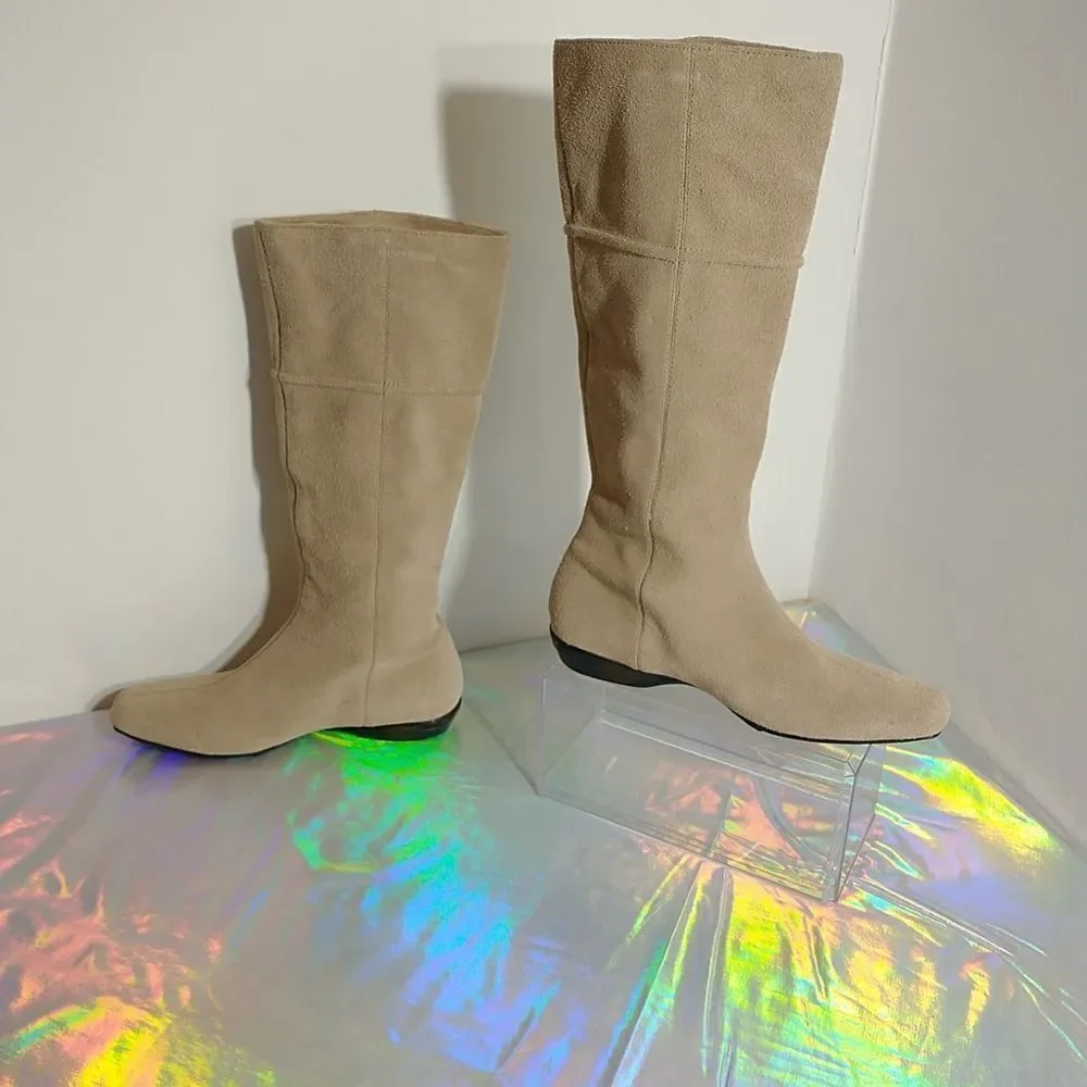 Cole Haan Womens SZ 5B Beige Suede Pull Up Mid Calf Boots.